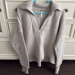 Free People Ribbed Knit Sweater in Light Gray